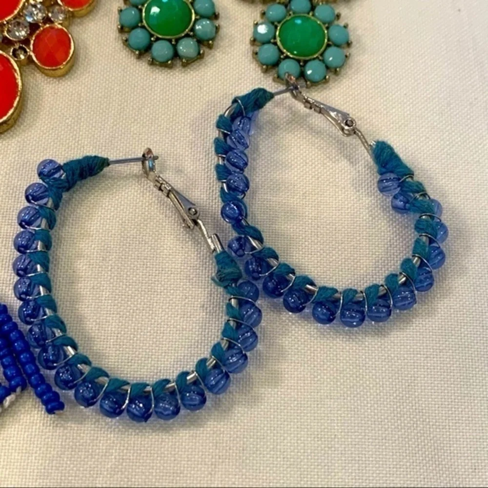 4 pair bling bright seed bead tassel large colorful bold statement earrings
